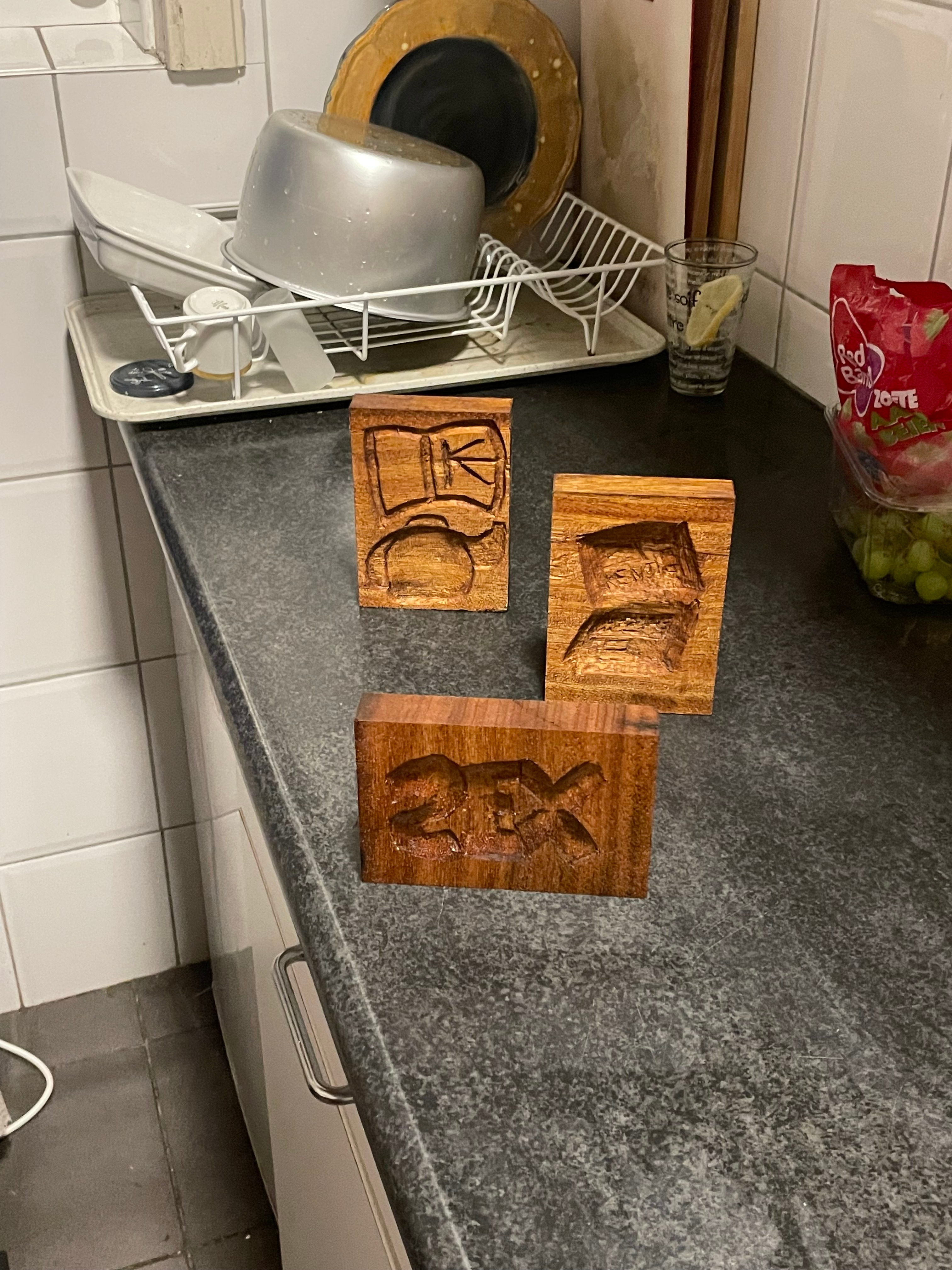 a cutlery set standing on a table